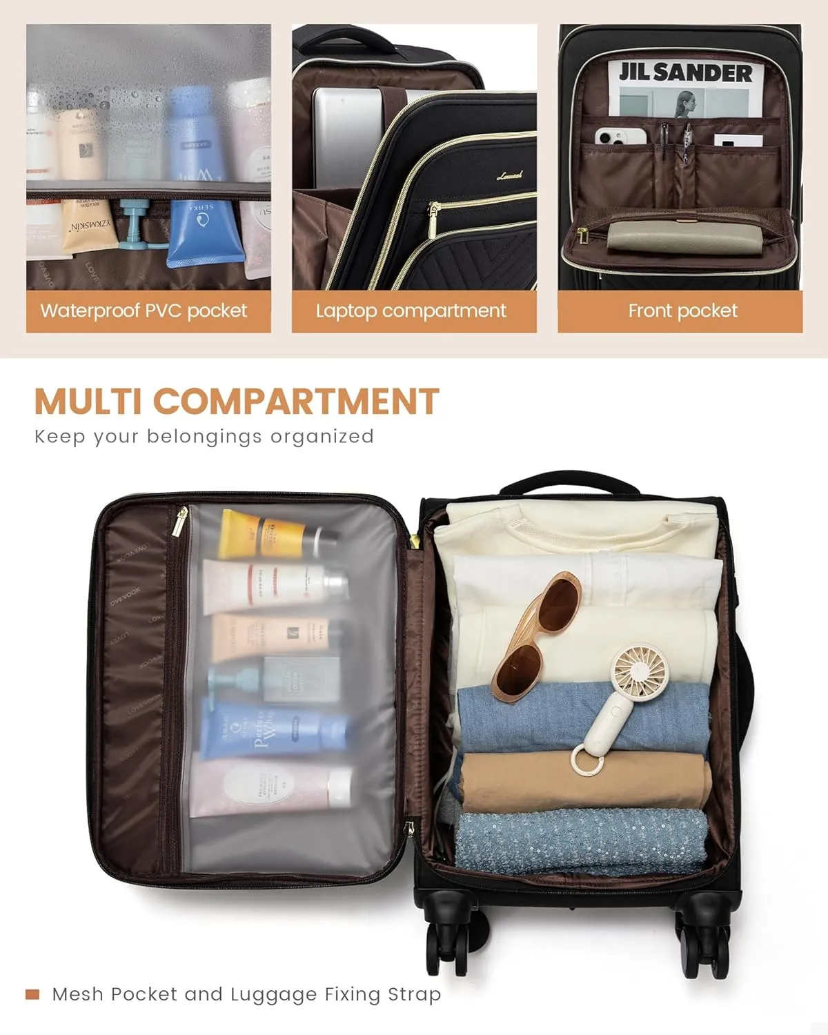 LOVEVOOK Carry On Luggage 22x14x9 Airline Approved,20 Inch Carry On Suitcases with Wheels,Softside Rolling Suitcase with TSA Lock for Women Men,Lightweight Travel luggage
