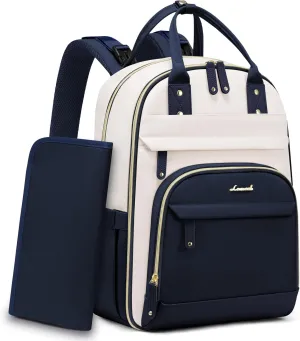 LOVEVOOK Diaper Bag Backpack, Baby Bag with Changing Pad, Large Diaper Backpack Boy Girl, Waterproof Baby Registry Bag for Mom Dad with Stroller Buckles, Dark Blue-beige