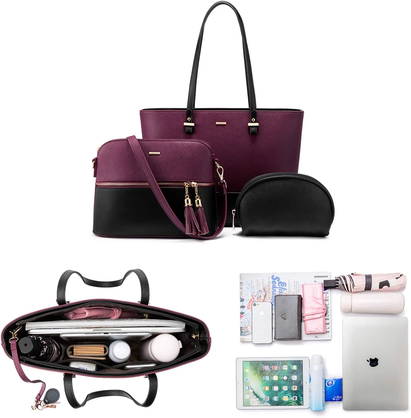 LOVEVOOK Handbags for Women Shoulder Bags Tote Satchel Hobo 3pcs Purse Set