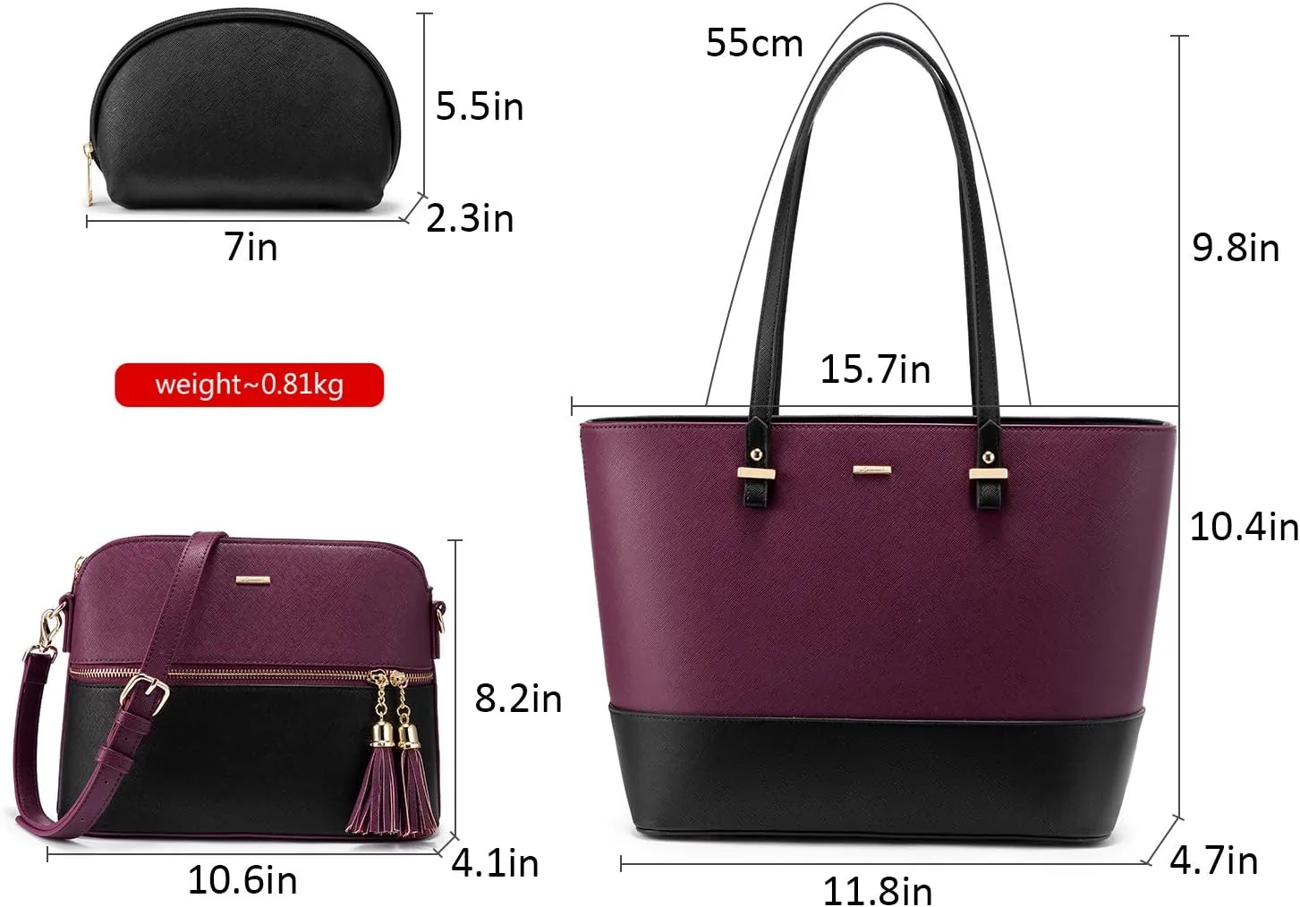LOVEVOOK Handbags for Women Shoulder Bags Tote Satchel Hobo 3pcs Purse Set