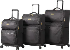 LUCAS Designer Luggage Collection - 3 Piece Softside Expandable Ultra Lightweight Spinner Suitcase Set - Travel Set includes 20 Inch Carry On, 24 Inch & 28 Inch Checked Suitcases (Black)