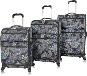 LUCAS Designer Luggage Collection - 3 Piece Softside Expandable Ultra Lightweight Spinner Suitcase Set - Travel Set includes 20 Inch Carry On, 24 Inch & 28 Inch Checked Suitcases (Diva)