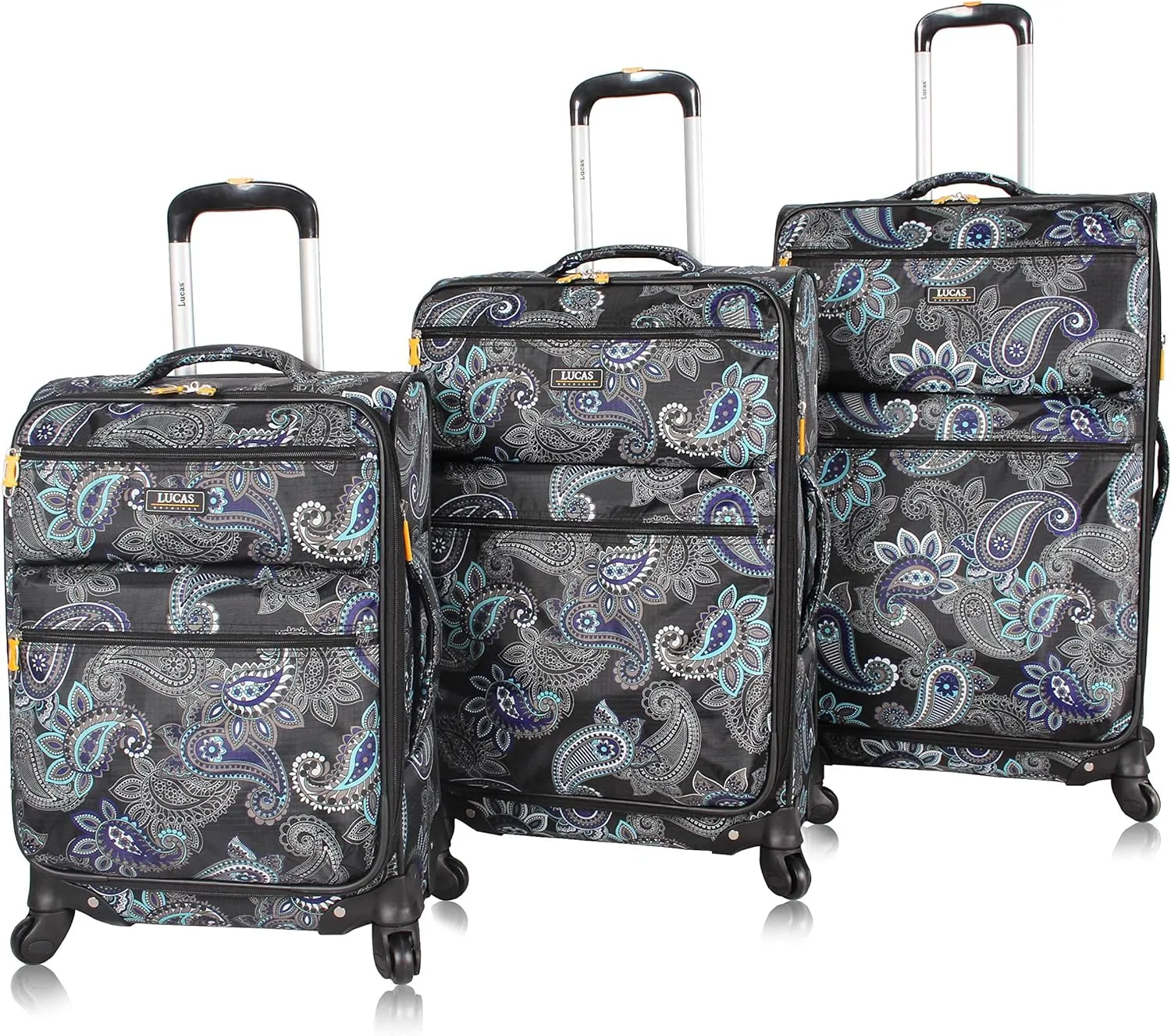LUCAS Designer Luggage Collection - 3 Piece Softside Expandable Ultra Lightweight Spinner Suitcase Set - Travel Set includes 20 Inch Carry On, 24 Inch & 28 Inch Checked Suitcases (Diva)