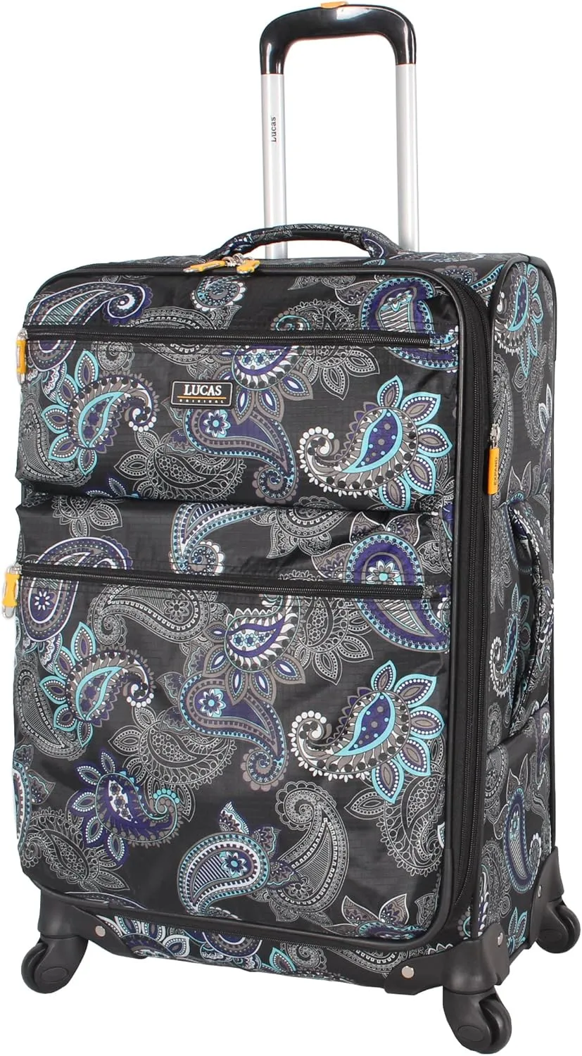 LUCAS Designer Luggage Collection - 3 Piece Softside Expandable Ultra Lightweight Spinner Suitcase Set - Travel Set includes 20 Inch Carry On, 24 Inch & 28 Inch Checked Suitcases (Diva)