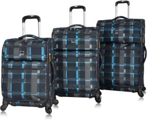 LUCAS Designer Luggage Collection - 3 Piece Softside Expandable Ultra Lightweight Spinner Suitcase Set - Travel Set includes 20 Inch Carry On, 24 Inch & 28 Inch Checked Suitcases (Old School Navy)