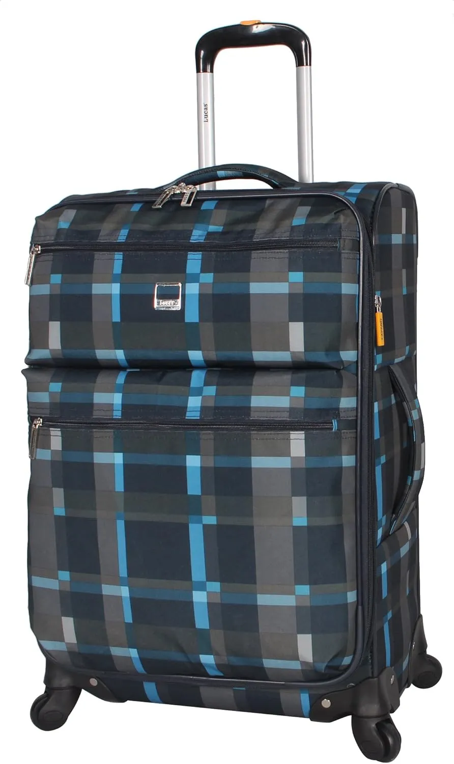 LUCAS Designer Luggage Collection - 3 Piece Softside Expandable Ultra Lightweight Spinner Suitcase Set - Travel Set includes 20 Inch Carry On, 24 Inch & 28 Inch Checked Suitcases (Old School Navy)