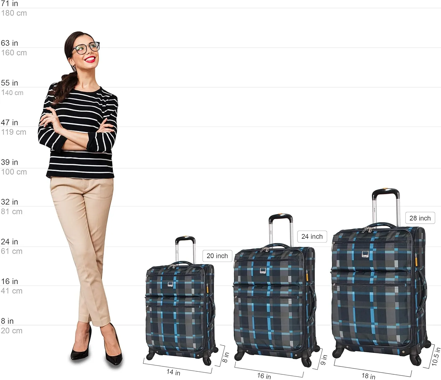 LUCAS Designer Luggage Collection - 3 Piece Softside Expandable Ultra Lightweight Spinner Suitcase Set - Travel Set includes 20 Inch Carry On, 24 Inch & 28 Inch Checked Suitcases (Old School Navy)