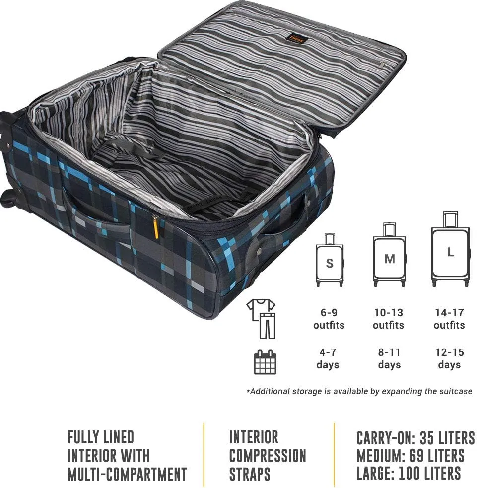 LUCAS Designer Luggage Collection - 3 Piece Softside Expandable Ultra Lightweight Spinner Suitcase Set - Travel Set includes 20 Inch Carry On, 24 Inch & 28 Inch Checked Suitcases (Old School Navy)