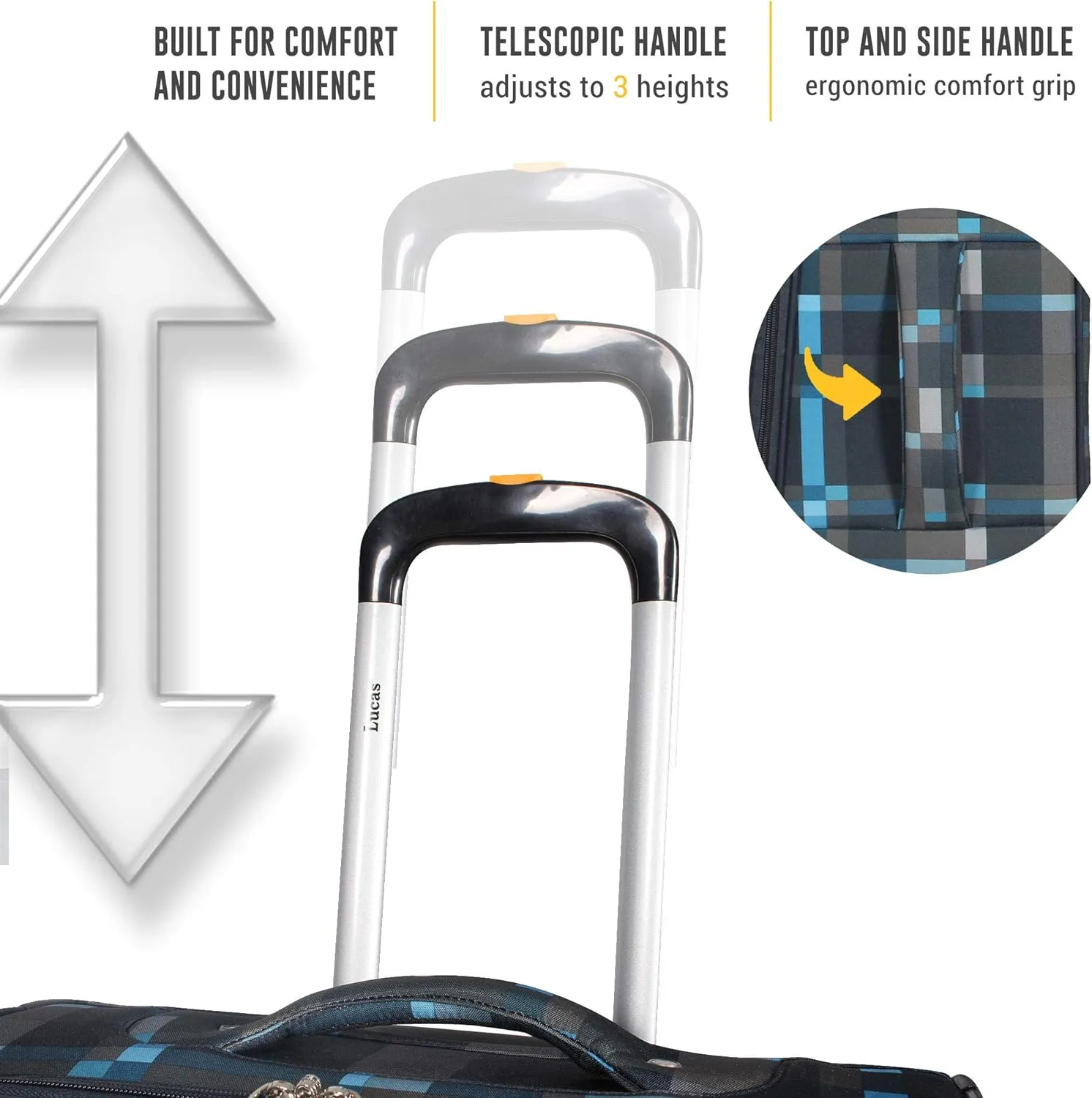 LUCAS Designer Luggage Collection - 3 Piece Softside Expandable Ultra Lightweight Spinner Suitcase Set - Travel Set includes 20 Inch Carry On, 24 Inch & 28 Inch Checked Suitcases (Old School Navy)