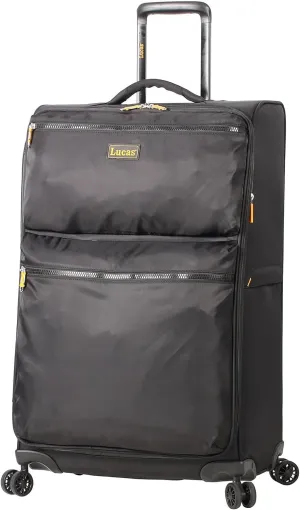 Lucas Designer Luggage Collection - Expandable 24 Inch Softside Bag - Durable Mid-sized Ultra Lightweight Checked Suitcase with 8-Rolling Spinner Wheels (Black)