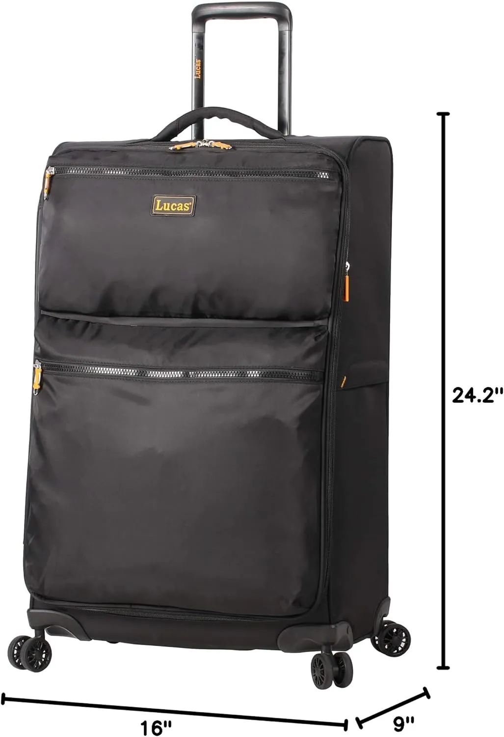 Lucas Designer Luggage Collection - Expandable 24 Inch Softside Bag - Durable Mid-sized Ultra Lightweight Checked Suitcase with 8-Rolling Spinner Wheels (Black)