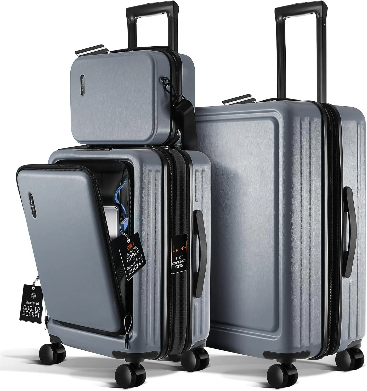 Luggage Sets 2 Piece, 22 Inch Carry on Luggage and 24 Inch Suitcases with Wheels Spinner, Durable Hard Shell Suitcase Set, Expandable Travel Suitcase, Grey