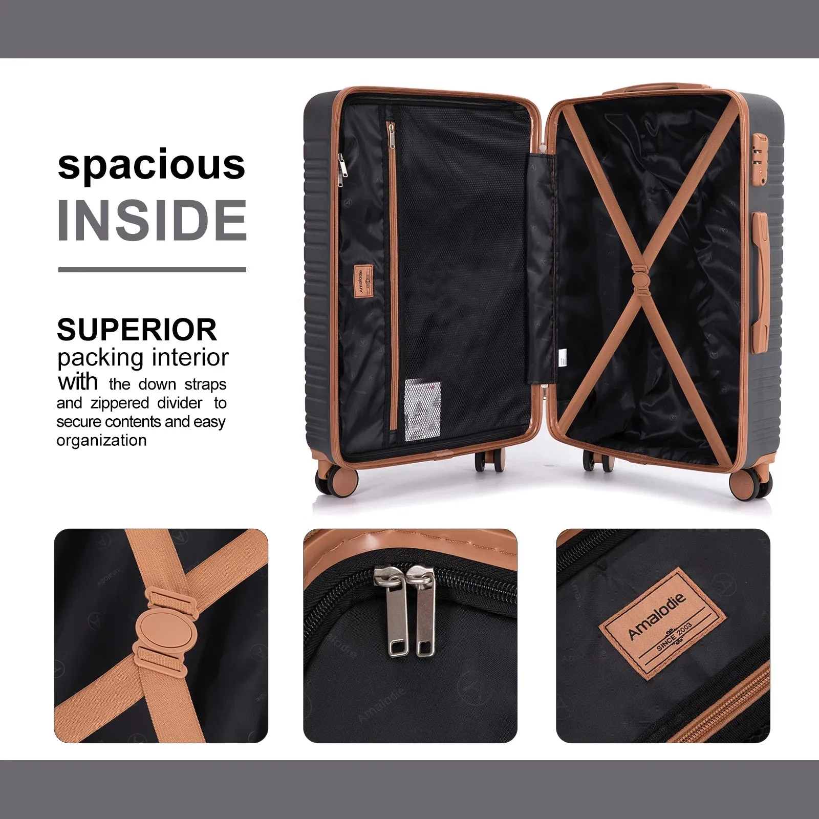 Luggage Sets 3-Piece Suitcases with Double Spinner Wheel,Suitcase Set ABS Hard Case Luggage with TSA Lock