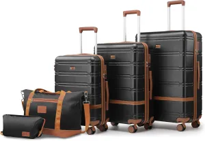 Luggage Sets 3 Piece with spinner wheels, PC ABS Hard Shell Travel Luggage,Lightweight Carry-on suitcases with TSA Lock,YKK Zippers (black)