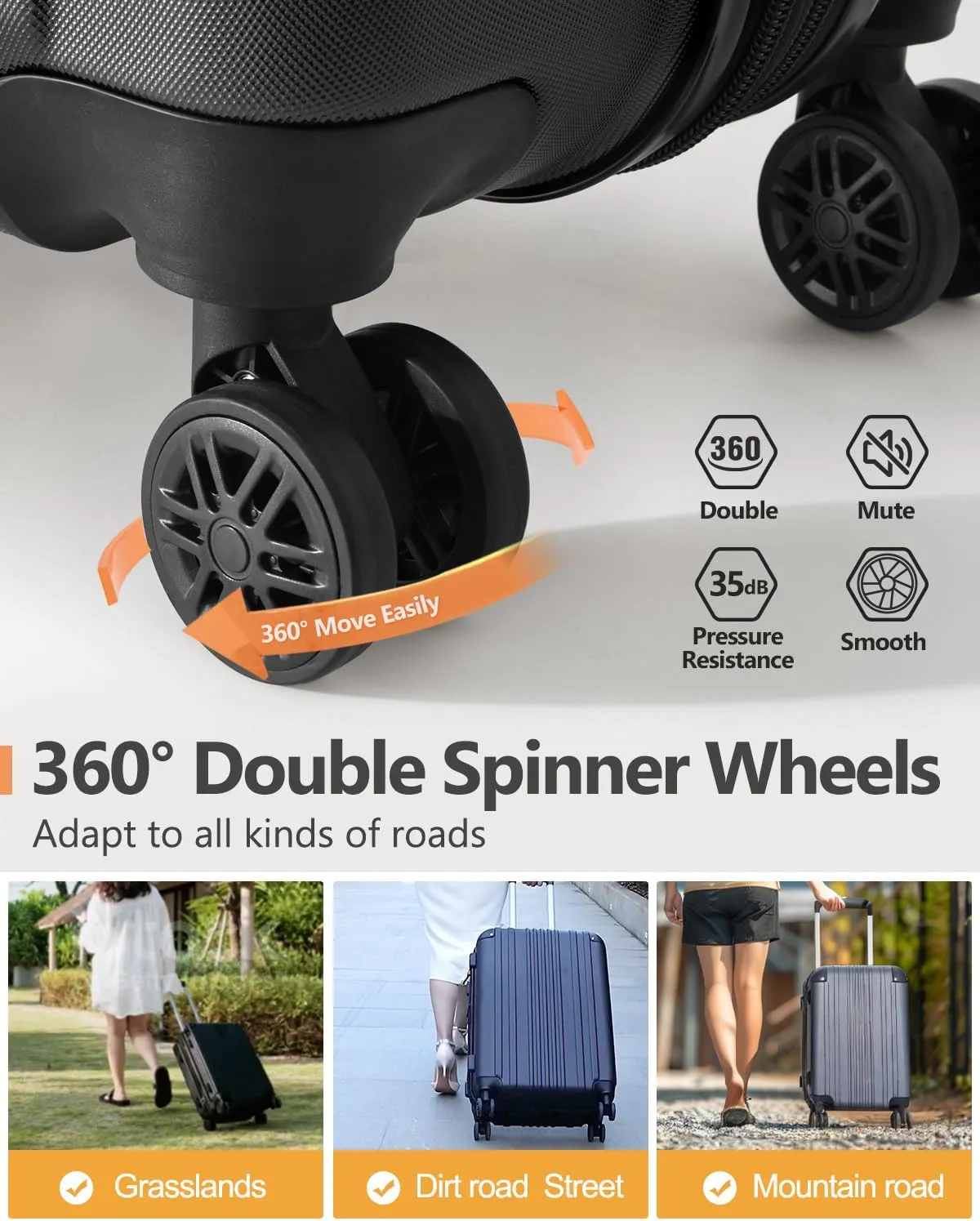 Luggage Sets 3 Pieces Expandable with Spinner Wheels Hard Suitcases Lightweight with Wheels Travel Luggage TSA Approve (Black Suitcase Set)