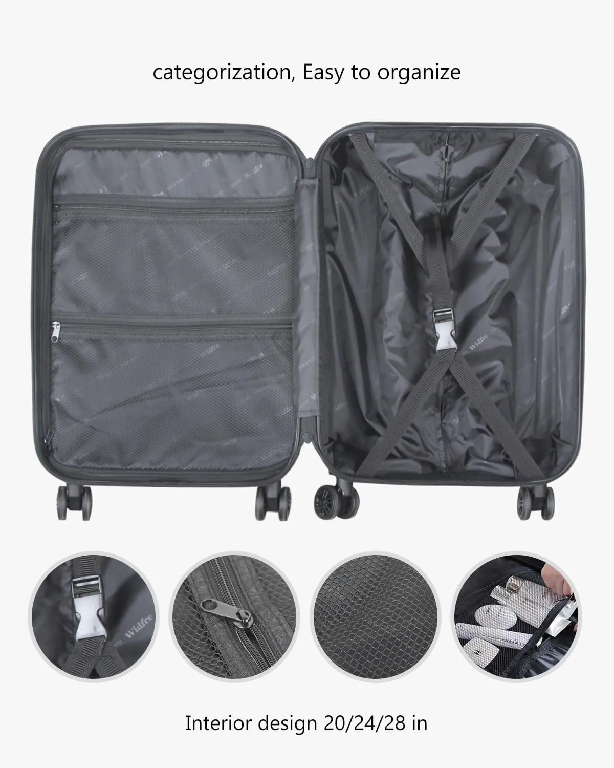 Luggage Sets 3 Pieces Expandable with Spinner Wheels Hard Suitcases Lightweight with Wheels Travel Luggage TSA Approve (Black Suitcase Set)