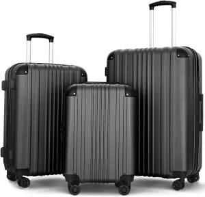 Luggage Sets 3 Pieces Expandable with Spinner Wheels Hard Suitcases Lightweight with Wheels Travel Luggage TSA Approve (Black Suitcase Set)