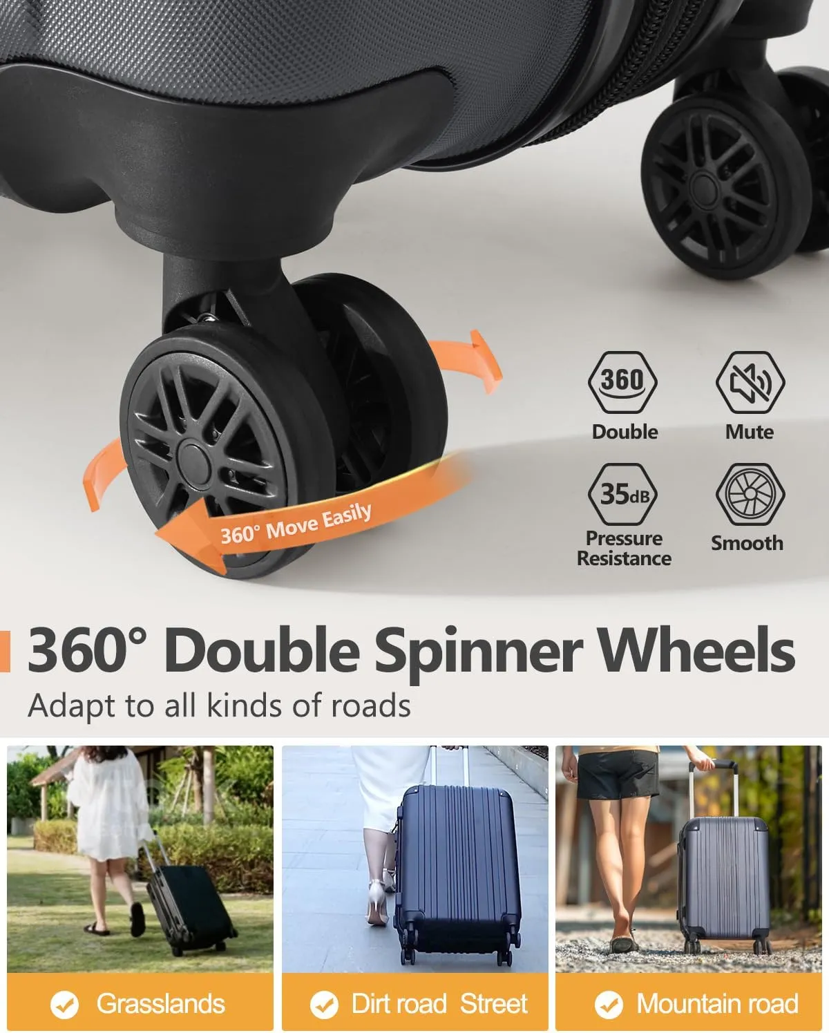 Luggage Sets 3 Pieces Expandable with Spinner Wheels Hard Suitcases Lightweight with Wheels Travel Luggage TSA Approve (Dark Gray Suitcase Set)