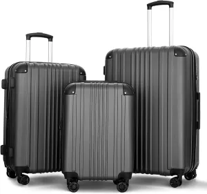 Luggage Sets 3 Pieces Expandable with Spinner Wheels Hard Suitcases Lightweight with Wheels Travel Luggage TSA Approve (Dark Gray Suitcase Set)