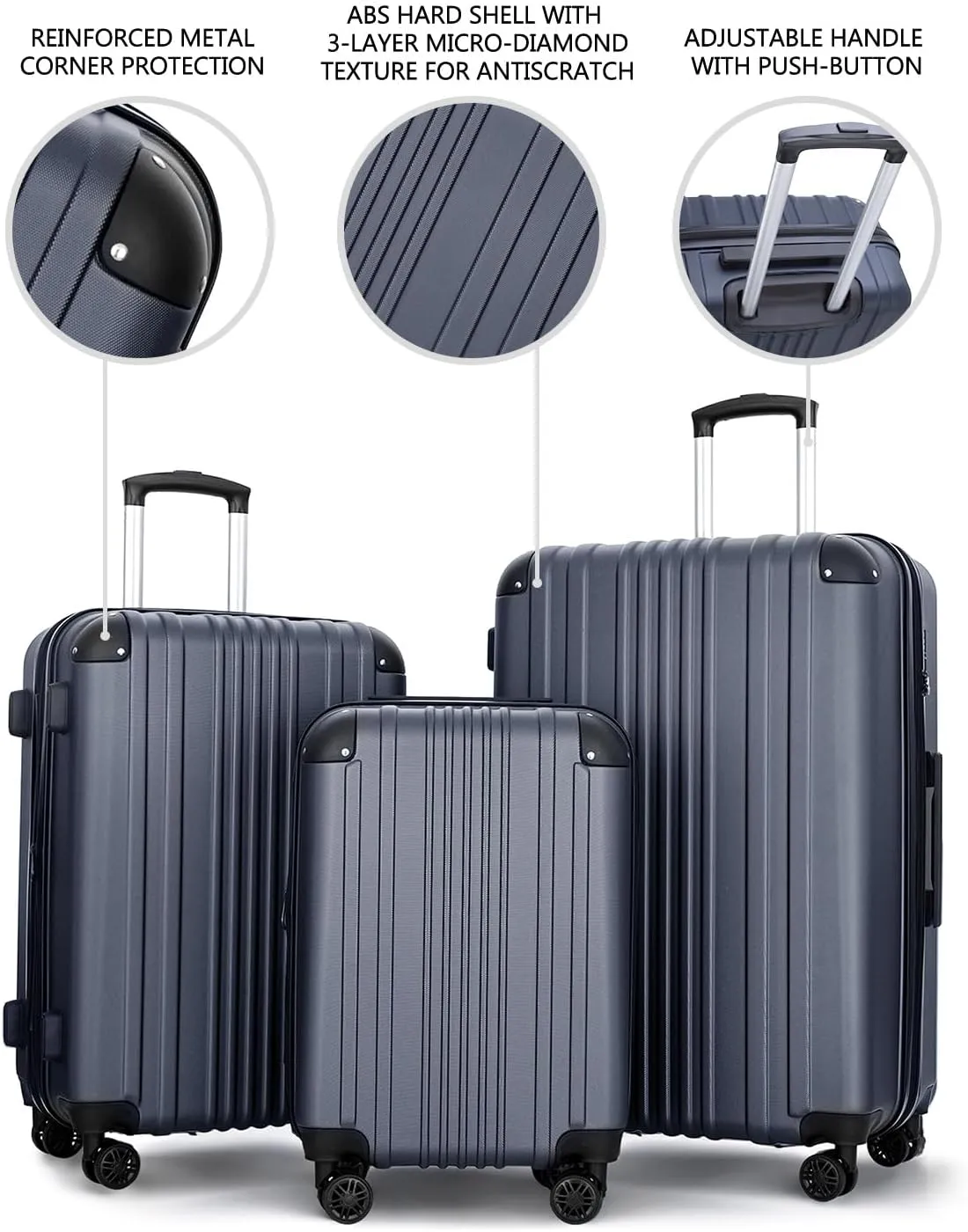Luggage Sets 3 Pieces Expandable with Spinner Wheels Hard Suitcases Lightweight with Wheels Travel Luggage TSA Approve (Navy Suitcase Set)