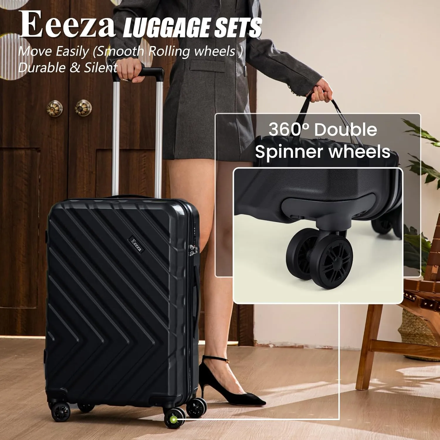Luggage Sets 5 Piece, Suitcases with Wheels, ABS Hard Case Luggage with TSA Lock Spinner Wheels, Carry On Luggage Set (20/24/28 inch) (5 Piece Sets (20"/24"/28"/DB/TB))