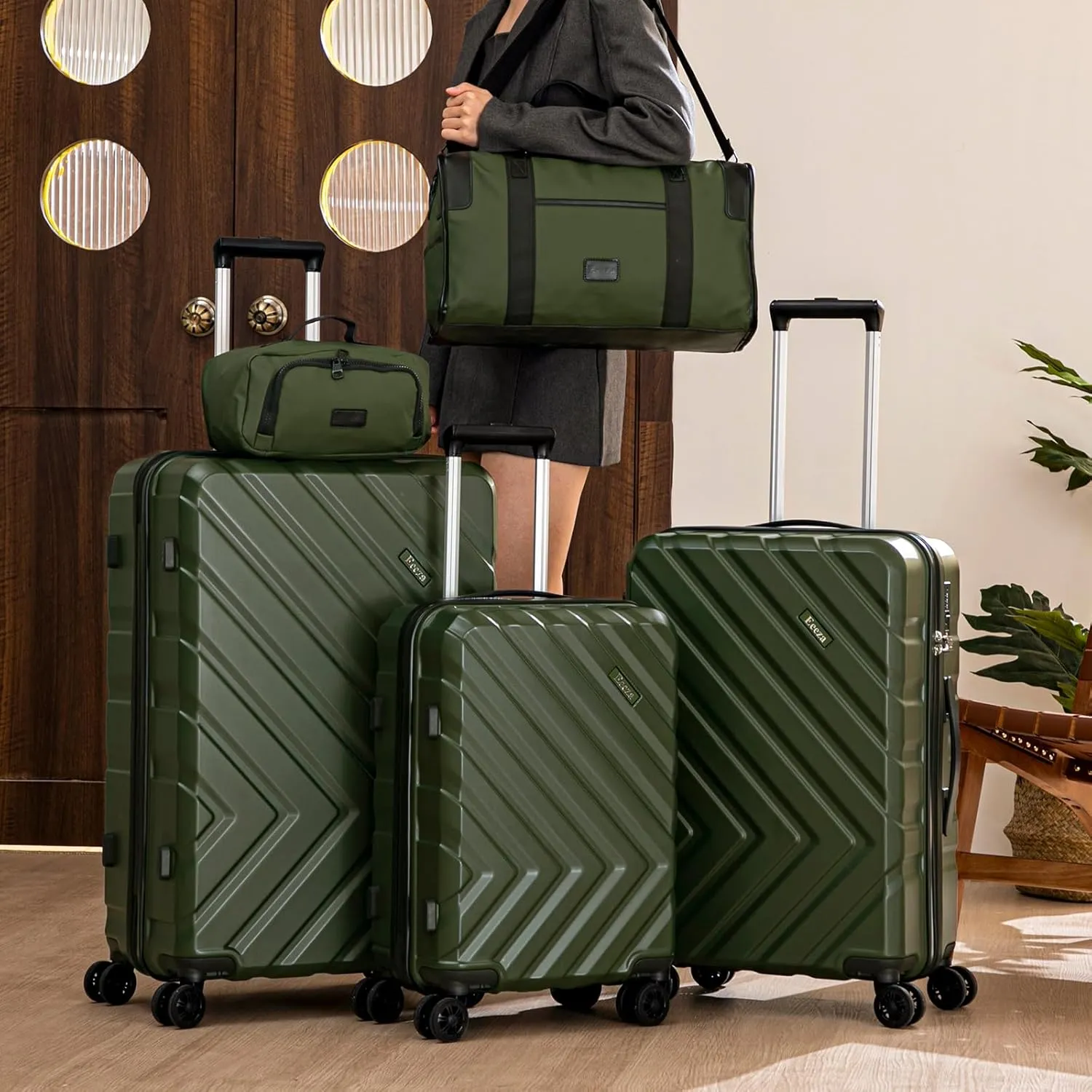 Luggage Sets 5 Piece, Suitcases with Wheels, ABS Hard Case Luggage with TSA Lock Spinner Wheels, Carry On Luggage Set (20/24/28 inch) (5 Piece Sets (20"/24"/28"/DB/TB))