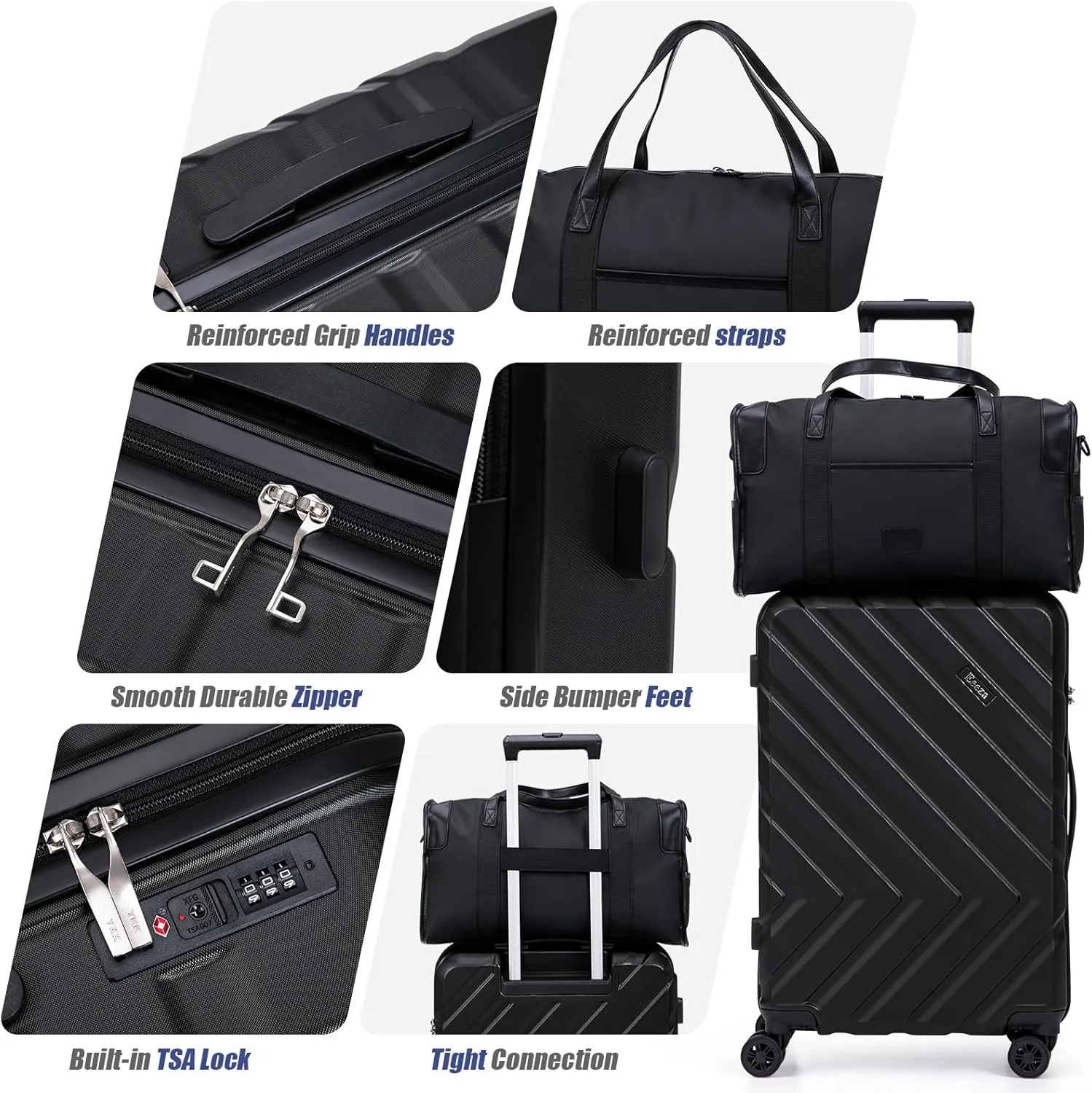 Luggage Sets 5 Piece, Suitcases with Wheels, ABS Hard Case Luggage with TSA Lock Spinner Wheels, Carry On Luggage Set (20/24/28 inch) (5 Piece Sets (20"/24"/28"/DB/TB))