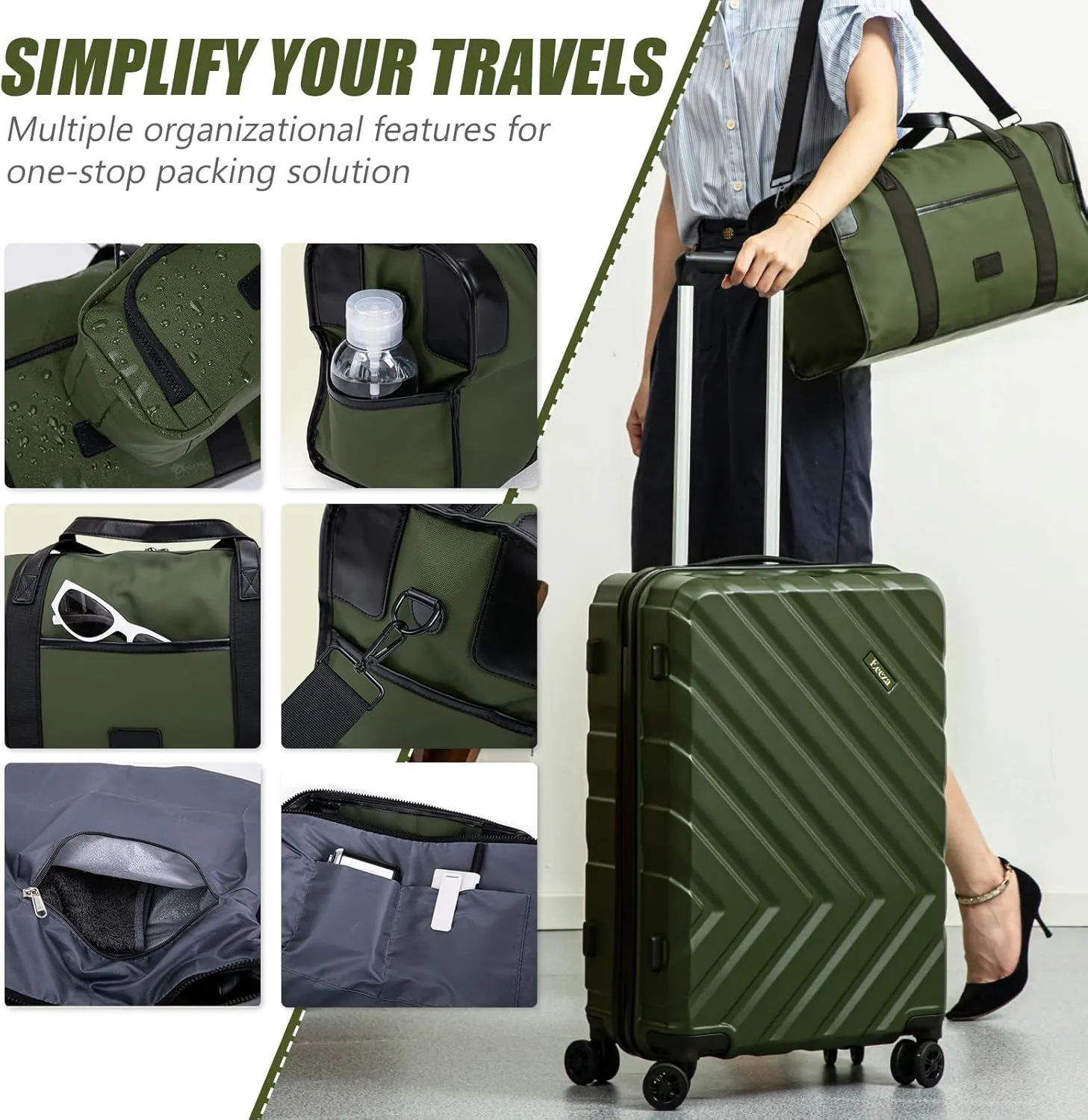 Luggage Sets 5 Piece, Suitcases with Wheels, ABS Hard Case Luggage with TSA Lock Spinner Wheels, Carry On Luggage Set (20/24/28 inch) (5 Piece Sets (20"/24"/28"/DB/TB))
