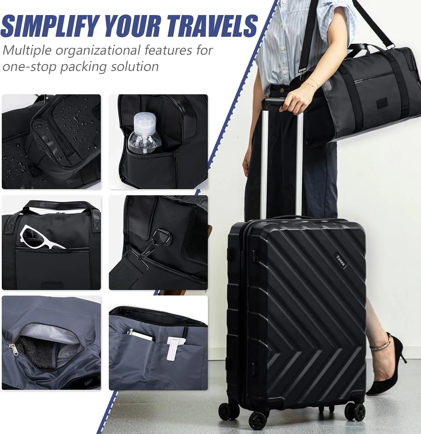 Luggage Sets 5 Piece, Suitcases with Wheels, ABS Hard Case Luggage with TSA Lock Spinner Wheels, Carry On Luggage Set (20/24/28 inch) (5 Piece Sets (20"/24"/28"/DB/TB))