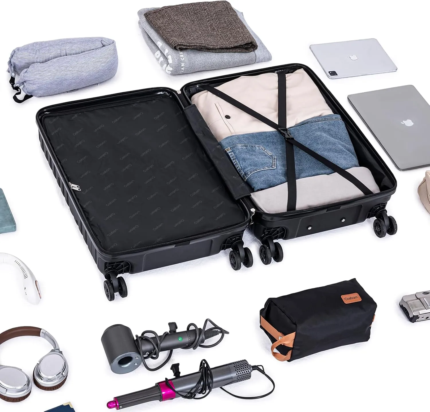 Luggage Sets 5 Piece, Suitcases with Wheels, PP Hard Case Luggage with Upgraded Shock-absorbing Spinner Wheel&TSA Lock, Carry On Luggage Set (Black, ABS 5 Piece Sets (20/24/28/DB/TB))