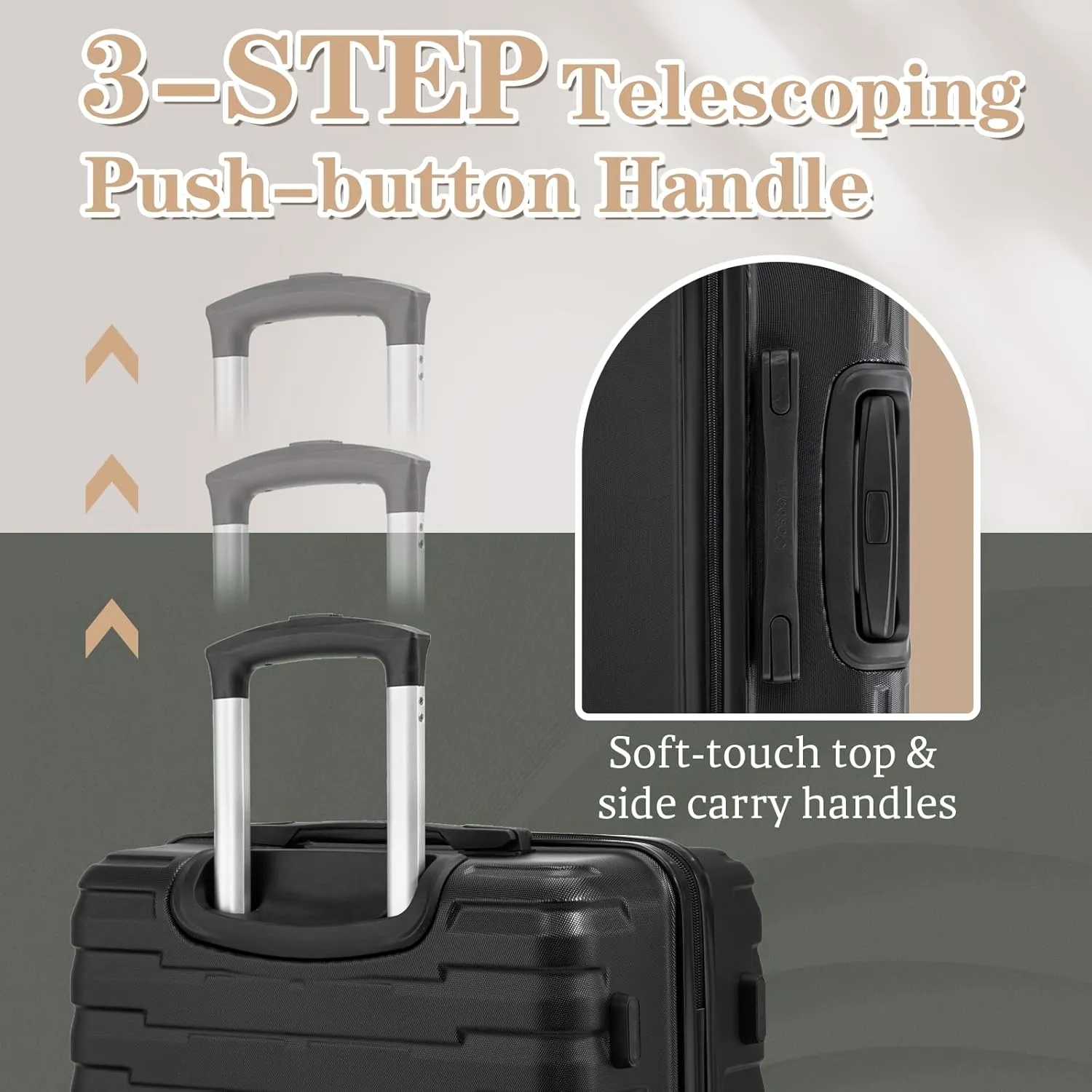 Luggage Sets 5 Piece, Suitcases with Wheels, PP Hard Case Luggage with Upgraded Shock-absorbing Spinner Wheel&TSA Lock, Carry On Luggage Set (Black, ABS 5 Piece Sets (20/24/28/DB/TB))