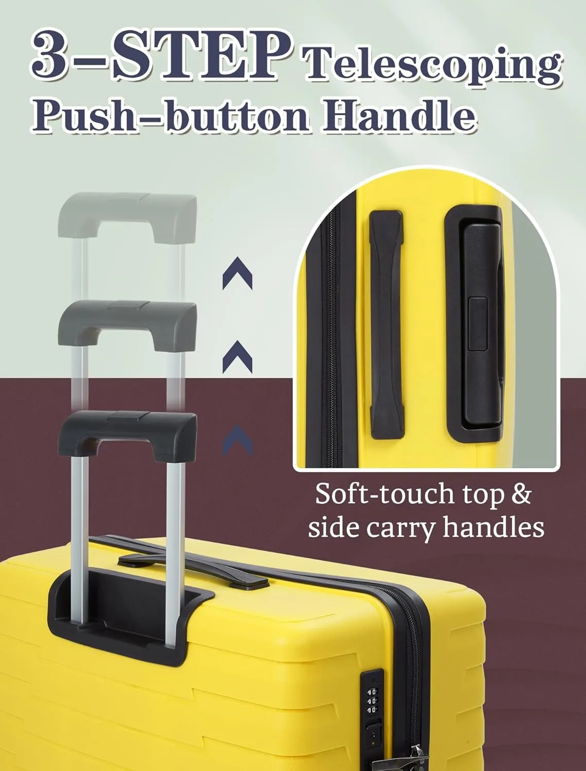 Luggage Sets 5 Piece, Suitcases with Wheels, PP Hard Case Luggage with Upgraded Shock-absorbing Spinner Wheel&TSA Lock, Carry On Luggage Set (LightYellow, 3 Piece Sets (20/DB/TB))