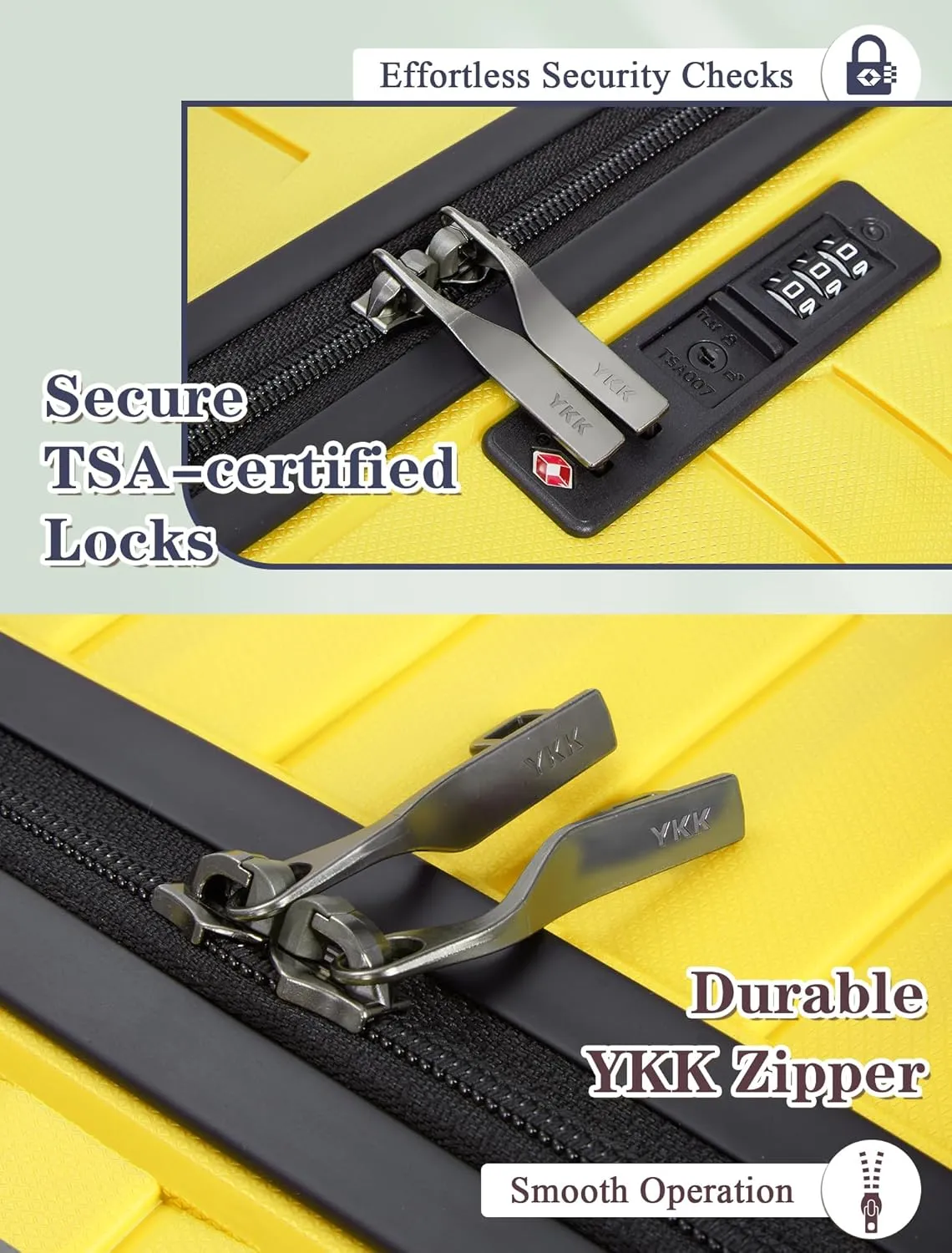 Luggage Sets 5 Piece, Suitcases with Wheels, PP Hard Case Luggage with Upgraded Shock-absorbing Spinner Wheel&TSA Lock, Carry On Luggage Set (LightYellow, 3 Piece Sets (20/DB/TB))
