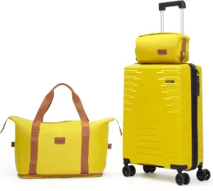 Luggage Sets 5 Piece, Suitcases with Wheels, PP Hard Case Luggage with Upgraded Shock-absorbing Spinner Wheel&TSA Lock, Carry On Luggage Set (LightYellow, 3 Piece Sets (20/DB/TB))