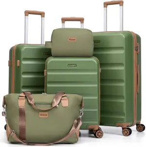 Luggage Sets 5 Piece, Suitcases with Wheels,ABS Hard Case Luggage with TSA Lock Spinner Wheels,Carry On Luggage Set (Green,20/24/28 Inch)