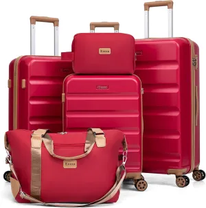 Luggage Sets 5 Piece, Suitcases with Wheels,ABS Hard Case Luggage with TSA Lock Spinner Wheels,Carry On Luggage Set (Red,20/24/28 Inch)