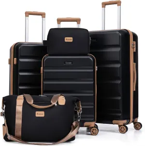 Luggage Sets 5 Piece,Hard Case Suitcase Set with Spinner Wheels,Hardshell Lightweight Travel Luggage with TSA Lock (Black,20/24/28 Inch)
