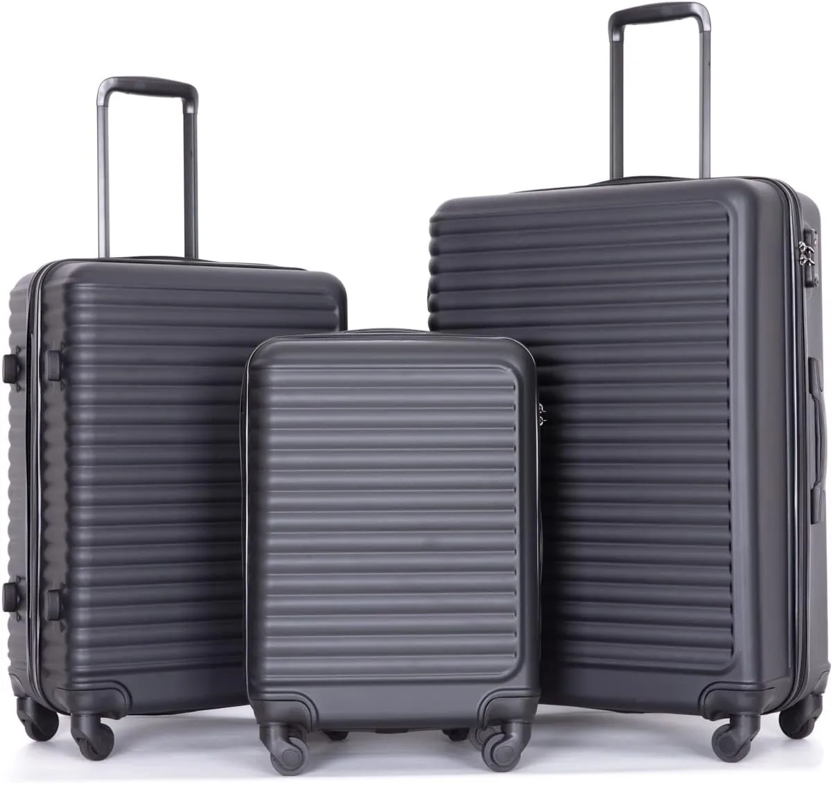 Luggage Sets Wear-Resistance Hardside Lightweight Suitcase Double Spinner Wheels, TSA Lock,Two Hooks, Scratch-resistant Carry-on,3 Piece Set(20inch 24inch 28inch) (Black-2)