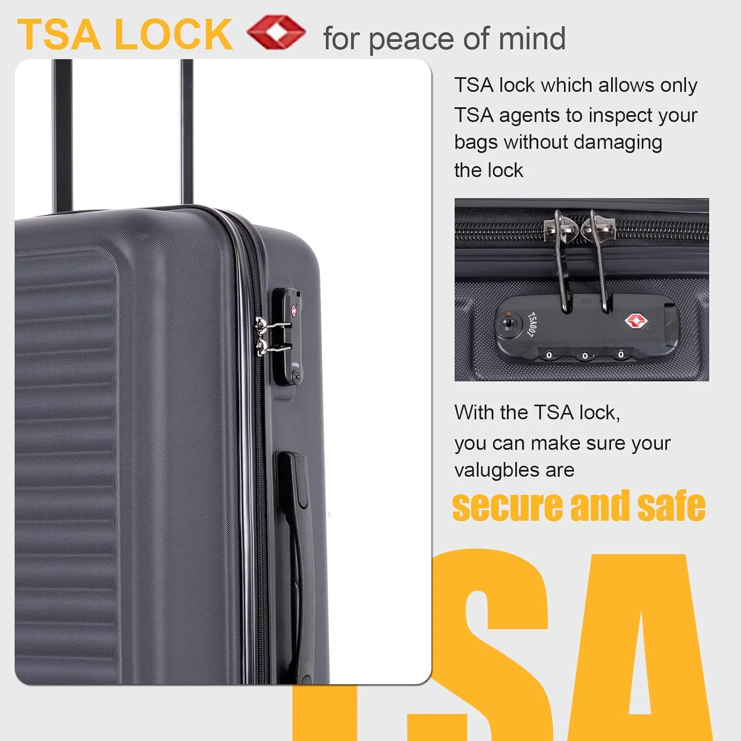Luggage Sets Wear-Resistance Hardside Lightweight Suitcase Double Spinner Wheels, TSA Lock,Two Hooks, Scratch-resistant Carry-on,3 Piece Set(20inch 24inch 28inch) (Black-2)