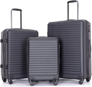 Luggage Sets Wear-Resistance Hardside Lightweight Suitcase Double Spinner Wheels, TSA Lock,Two Hooks, Scratch-resistant Carry-on,3 Piece Set(20inch 24inch 28inch) (Black-2)