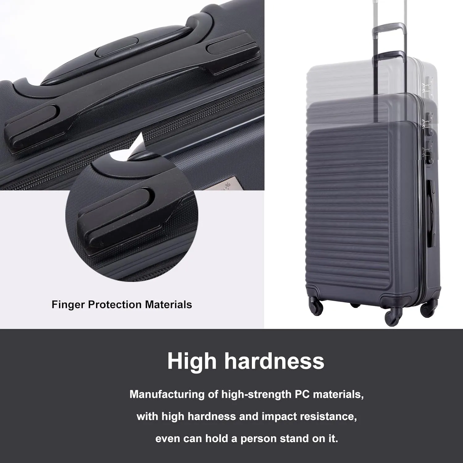 Luggage Sets Wear-Resistance Hardside Lightweight Suitcase Double Spinner Wheels, TSA Lock,Two Hooks, Scratch-resistant Carry-on,3 Piece Set(20inch 24inch 28inch) (Black-2)