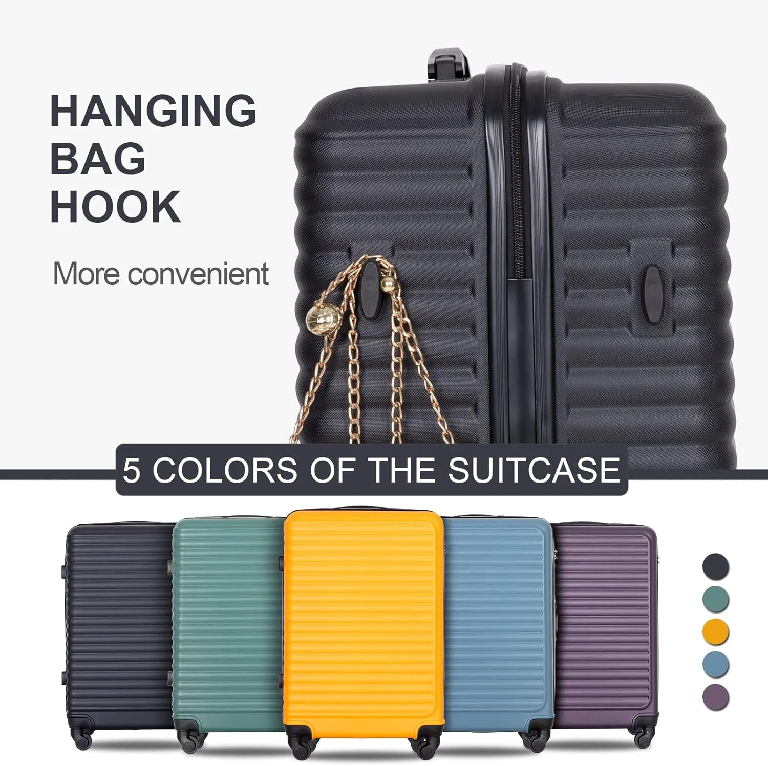 Luggage Sets Wear-Resistance Hardside Lightweight Suitcase Double Spinner Wheels, TSA Lock,Two Hooks, Scratch-resistant Carry-on,3 Piece Set(20inch 24inch 28inch) (Black-2)