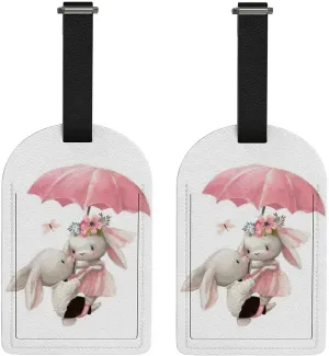 Luggage Tags 2 Pack for Suitcase Cute Wedding Couple Of Hares Travel Bag Baggage PU Leather Name ID Labels with Privacy Cover Carry-On Label for Women Men Backpacks Keys Decor