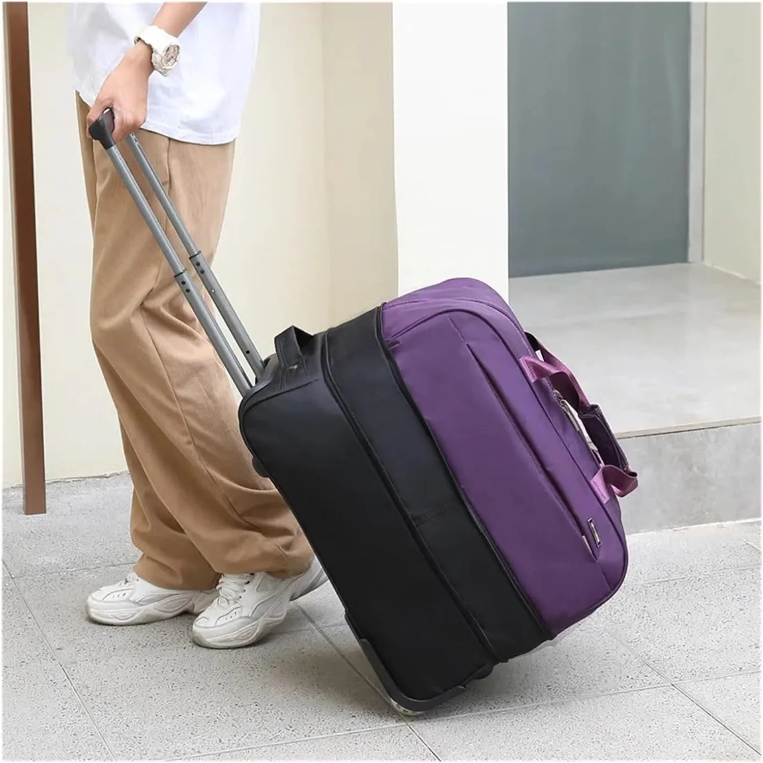 Luggage Trolley Bag With Wheels Business Short-trip Luggage Rolling Bag Trolley Suitcase Fashion Men Women Oxford Cloth Travel Bag Carry on luggage(Black)