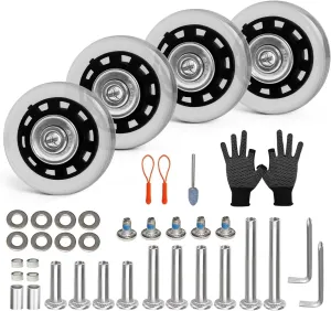 Luggage Wheels Replacement Kit, 50mm Suitcase Wheels with Screws Axles Bearings, 3 Length Axles for Suitcase and Travel Bags Caster Repair