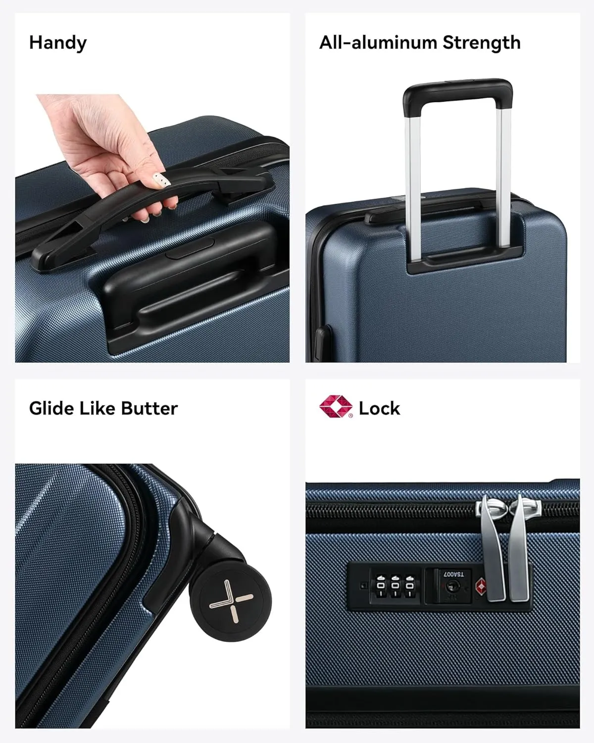 LUGGEX Carry On Luggage for Travel Front Opening, Expandable Polycarbonate Hard Shell Suitcase with Wheels for Men Women Chrismas Birthday (Blue, 19 Inch, 27.2L)