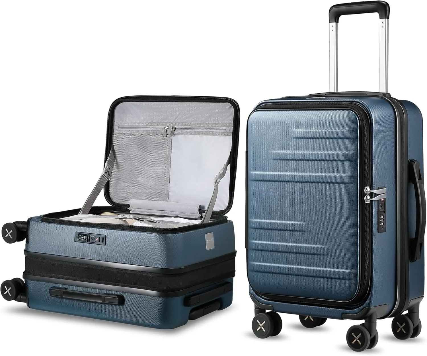 LUGGEX Carry On Luggage for Travel Front Opening, Expandable Polycarbonate Hard Shell Suitcase with Wheels for Men Women Chrismas Birthday (Blue, 19 Inch, 27.2L)
