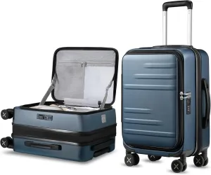 LUGGEX Carry On Luggage for Travel Front Opening, Expandable Polycarbonate Hard Shell Suitcase with Wheels for Men Women Chrismas Birthday (Blue, 19 Inch, 27.2L)