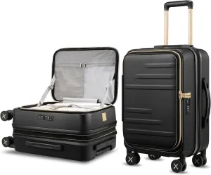 LUGGEX Carry On Luggage for Travel Front Opening, Expandable Polycarbonate Hard Shell Suitcase with Wheels for Men Women Chrismas Birthday(Black Gold, 19 Inch, 27.2L)