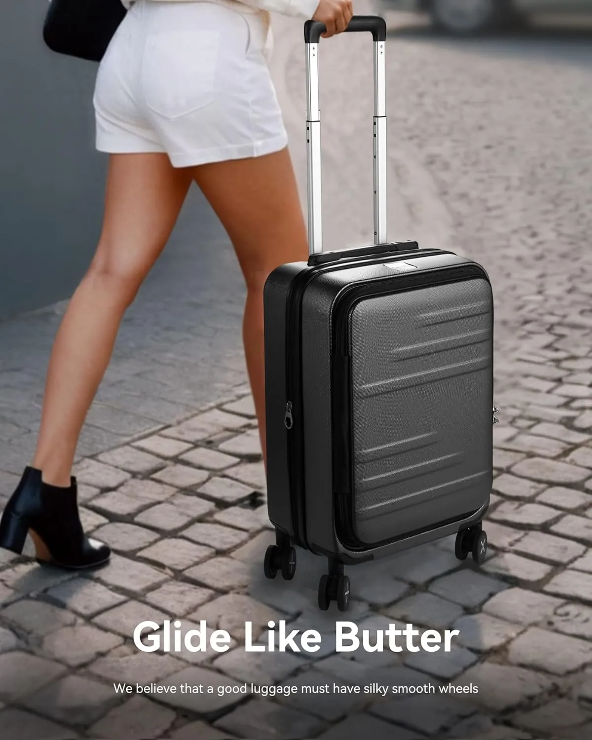 LUGGEX Carry On Luggage for Travel Front Opening, Expandable Polycarbonate Hard Shell Suitcase with Wheels for Men Women Chrismas Birthday(Charcoal Metallic, 19 Inch, 27.2L)
